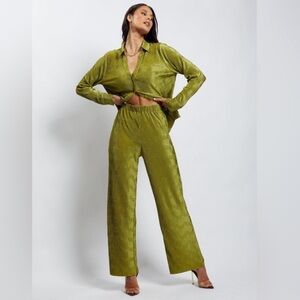 Meshki Formal Green Straight legs Trousers Wide Leg Pants Small